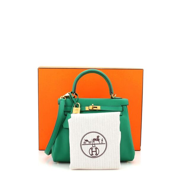 Hermes Kelly Handbag Vert Vertigo Swift with Gold Hardware 25 Green - Picture 2 of 11